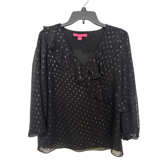 Lilly Pulitzer Sheer Silk Metallic Black Top Size Small Whimsigoth Dark Fairy - Picture 2 of 6